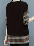 kkboxly  Long Sleeve Plaid Pullover, Crew Neck Casual Top For Spring & Fall, Women's Clothing