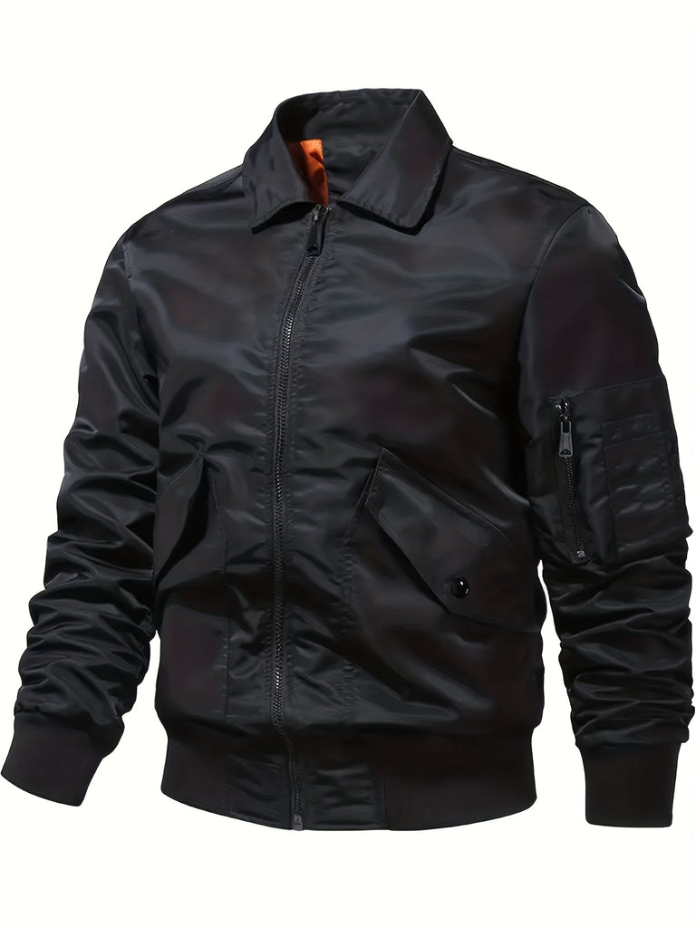 realaiot  Men's Stylish Sports Jacket, Casual Windproof Motorcycle Jacket With Pockets For Spring And Autumn