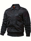realaiot  Men's Stylish Sports Jacket, Casual Windproof Motorcycle Jacket With Pockets For Spring And Autumn