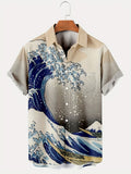 kkboxly  Plus Size Hawaiian Shirt For Men, Funky Casual Button Down Short Sleeve Beach Shirts "Sea Wave" Print Summer Tops