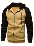 kkboxly  Contrast Color Sport Jacket, Men's Casual Hooded Jacket Regular Fit Coat For Spring Autumn Outdoors Hiking Running