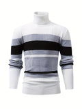 kkboxly Fashionable Men's Casual Long Sleeve Striped Turtleneck Sweater,Suitable For Outdoor Sports,For Autumn And Winter,Can Be Paired With Hip-hop Necklace,As Gifts