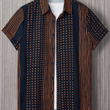 kkboxly  Vertical Stripe Print Men's Casual Short Sleeve Shirt, Men's Shirt For Summer Vacation Resort