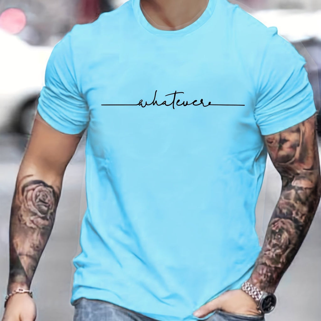kkboxly  Men's Casual Trendy Letters Graphic Print Comfortable Crew Neck Short Sleeve T-shirts, Summer Top Tees