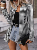 kkboxly  Houndstooth Print Open Front Jacket, Elegant Long Sleeve Outwear For Spring & Fall, Women's Clothing