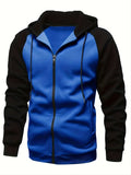 kkboxly  Contrast Color Sport Jacket, Men's Casual Hooded Jacket Regular Fit Coat For Spring Autumn Outdoors Hiking Running