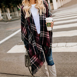 Classic Tartan Fringe Shawl Vintage Striped Plaid Open Front Poncho Capel Autumn Winter Travel Coldproof Knitted Cardigan Shawl