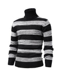 kkboxly  Turtle Neck Knitted Texture Sweater, Men's Casual Warm Striped Slightly Stretch Pullover Sweater For Fall Winter