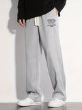 kkboxly  Stylish Letter Print Casual Cotton Loose Fit Drawstring Pants, Men's Pants For Spring Summer Outdoor