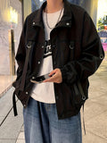 kkboxly  Men's Chic Techwear Jacket, Street Style Multi Pocket Jacket For Spring Fall