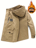 kkboxly  Men's Outdoor Hooded Windproof Jacket Plush Warm Comfortable Breathable Windbreaker Jacket For  Autumn And Winter