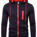 kkboxly  Contrast Color Design Men's Hooded Jacket Casual Long Sleeve Hoodies With Zipper Hooded Coat For Autumn Winter