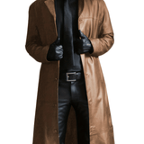 kkboxly  Men's Chic Long PU Leather Jacket, Casual Overcoat