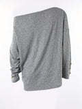 kkboxly  Solid Off Shoulder Pullover Sweater, Elegant Long Sleeve Button Sweater, Women's Clothing