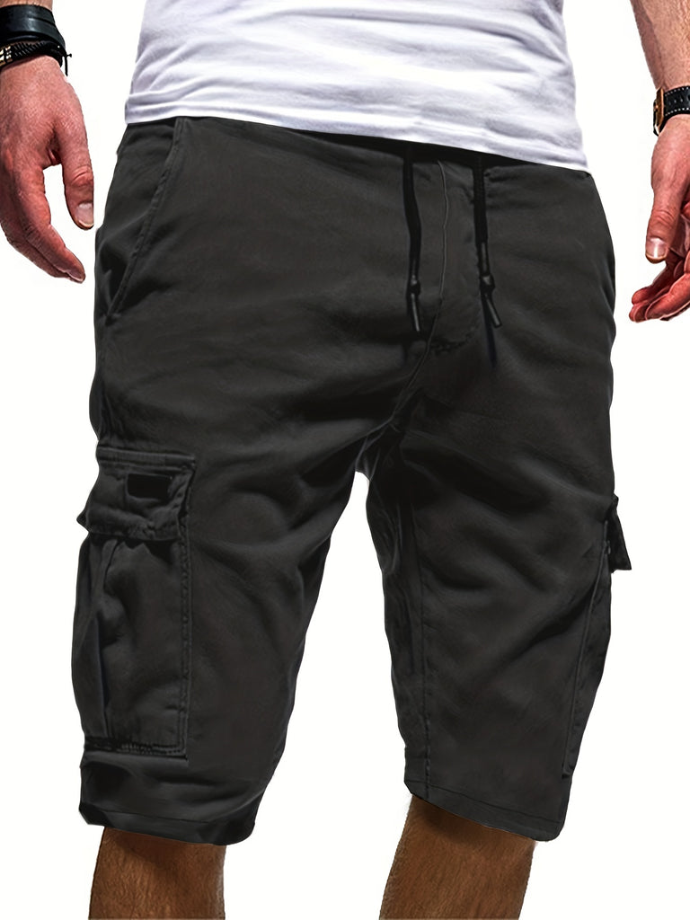 kkboxly  Classic Design Cargo Shorts, Men's Casual Multi Pocket Waist Drawstring Cargo Shorts For Summer Outdoor