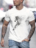 kkboxly  Running Horse Men's T-shirt For Summer Outdoor, Casual Slightly Stretch Crew Neck Tee Short Sleeve Graphic Stylish Clothing