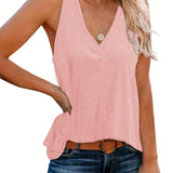 kkboxly  Solid V Neck Tank Top, Casual Sleeveless Tank Top For Summer, Women's Clothing