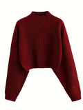 kkboxly  Long Sleeve Drop Shoulder Sweater, Loose Solid Casual Sweater, Women's Clothing