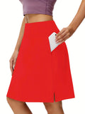 kkboxly  Tennis Sports Mid-Length Skorts, Soft Breathable Quick Drying Yoga Fitness Golf Skirts With Phone Pocket