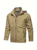 kkboxly  Men's Fall/Winter Casual Lightweight Waterproof Windbreaker Hooded Jacket With Zipped Pockets