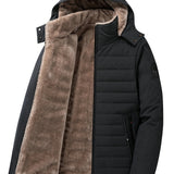 kkboxly  Men's Casual Thick Thermal Zipper Quilted Jacket, Warm Long Sleeve Hooded Fleece Lined Windproof Padded Outwear For Winter