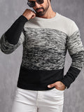 kkboxly  Men's Gradient Crew Neck Casual Plaid Stripe Knitted Sweater