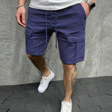 kkboxly  Mens Casual Non Stretch Loose Fit Drawstring Cotton Cargo Shorts With Pockets, Male Clothes For Summer