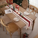 1pc Rustic Linen-Cotton Blend Table Runner with Tassels - Handwoven Design Striped Polyester Rectangle for Christmas & Everyday Gatherings