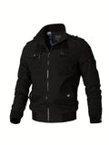 kkboxly Men's Casual Stand-up Collar Cotton Jacket With Multi Pockets