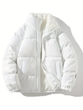 kkboxly  Men's Loose Fit Warm Fleece Jacket, Casual Puffer Coat For Fall Winter