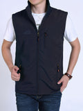kkboxly Zipper Pockets Cargo Vest, Men's Casual Outwear Stand Collar Zip Up Vest For Spring Summer Outdoor Fishing Photography
