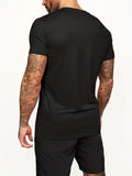 kkboxly  Classic Design Black Solid Top Casual Mid Stretch Short Sleeve Crew Neck Graphic T-shirt, Men's Tee For Summer Outdoor