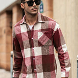 kkboxly  Mens Long Sleeve Flannel Plaid Shirt Jacket Casual Button Down Shirt