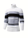kkboxly Fashionable Men's Casual Long Sleeve Striped Turtleneck Sweater,Suitable For Outdoor Sports,For Autumn And Winter,Can Be Paired With Hip-hop Necklace,As Gifts