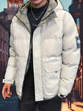 Men's Solid Padded Jacket, Men Casual Padded Coat Windbreaker Zipper Pocket Stand Collar For Men Winter