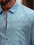 kkboxly  Men's Basic Casual Lapel Long Sleeve Pocket Shirt (Without Tee)