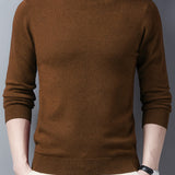 kkboxly  Men's Trendy Solid Knitted Pullover, Casual Mid Stretch Breathable Turtle Neck Base Layer For Outdoor Fall Winter