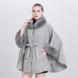 kkboxly  Elegant Large Warm Cape Imitation Otter Rabbit Fur Collar Shawl Loose Large-size Sweater Coat Woman For Autumn & Winter