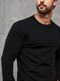 kkboxly  Men's Solid Crew Neck Knit Long Sleeves T-shirt, Casual Comfy Shirt For Spring Summer Autumn, Men's Clothing Tops