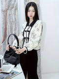 kkboxly  Fringe Button Front Floral Print Top, Stylish Chinese Vintage Long Sleeve Lapel Top For Spring & Fall, Women's Clothing