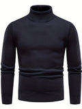kkboxly  Turtle Neck Knitted Sweater, Men's Casual Warm Solid Color Mid Stretch Pullover Sweater For Fall Winter