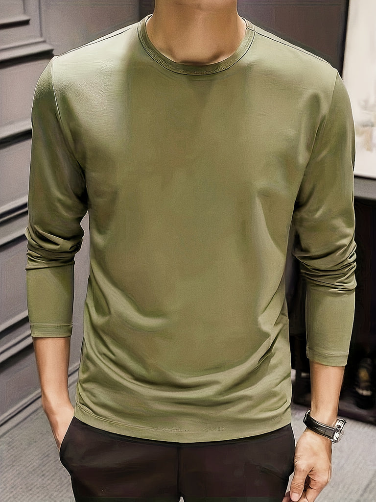 kkboxly  Men's Casual Comfy Solid Long Sleeve T-Shirt, Men's Clothes For Spring Summer Autumn, Tops For Men