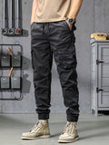 dunnmall  kkboxly  Trendy Solid Cargo Pants, Men's Multi Flap Pocket Trousers, Loose Casual Outdoor Pants, Men's Work Pants Outdoors Streetwear Hip Hop Style