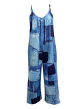 kkboxly  Denim Print Wide Leg Jumpsuit, Casual Sleeveless Jumpsuit For Spring & Summer, Women's Clothing