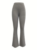 kkboxly  Solid High Waist Elastic Waist Pants, Elegant Flare Pants For Spring & Summer & Fall, Women's Clothing