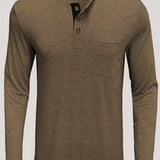 kkboxly  Men's Henley Shirts Casual Trendy Shirt Round Neck With Button Up Solid Long Sleeve For Daily Summer Autumn