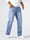 kkboxly Men's Classic Design Loose Fit Distressed Jeans, Casual Street Style Denim Pants For The Four Seasons