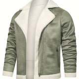 kkboxly Men's Pu Jacket, Chic Faux Leather Jacket For Fall Winter