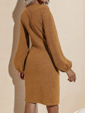 kkboxly  Surplice Neck Lantern Sleeve Dress, Elegant Solid Versatile Dress, Women's Clothing