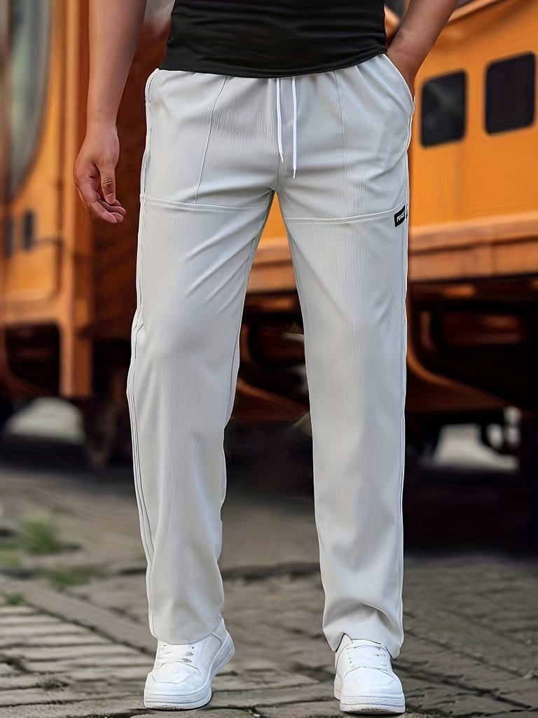 kkboxly Men's Casual Straight Leg Joggers, Regular Stretch Sports Pants For Spring Summer